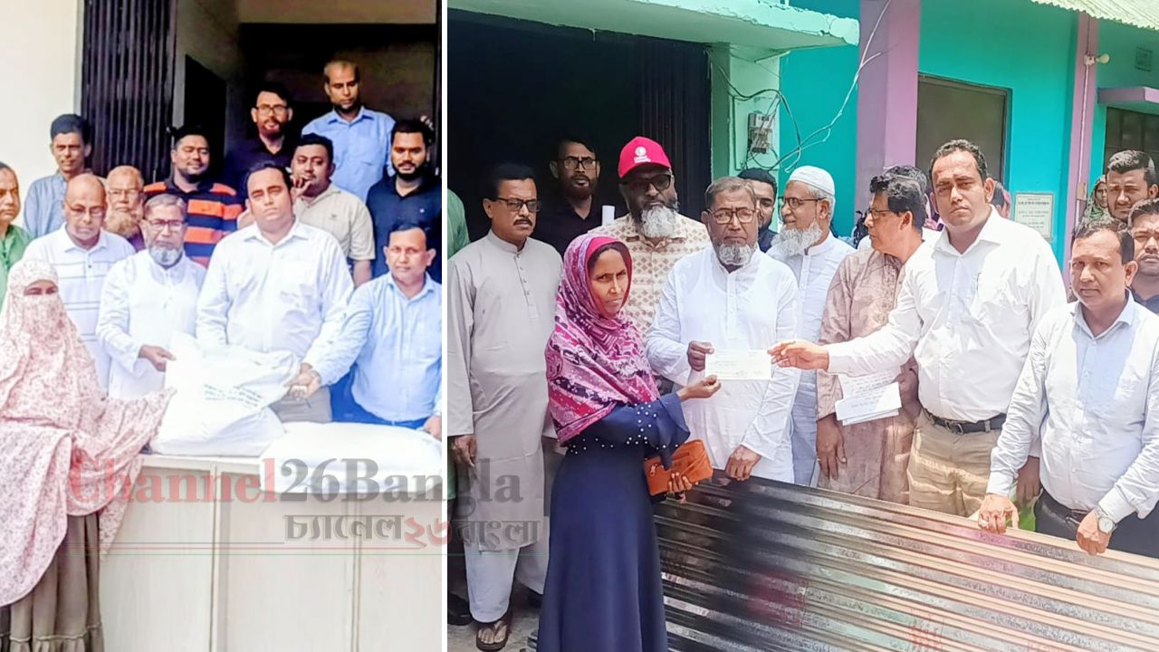 শ্রীপুরে অগ্নিকাণ্ডে ক্ষতিগ্রস্তদের পাশে প্রশাসন, বিতরণ হলো টিন-চেক ও খাদ্যসামগ্রী 
